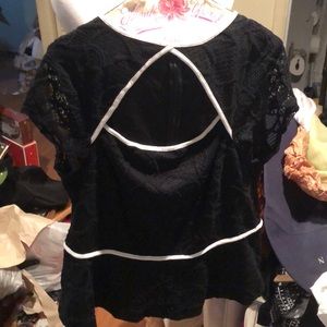 Black lace top wit white line